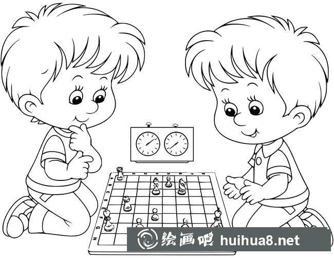 兩個(gè)孩子下棋簡筆畫圖片