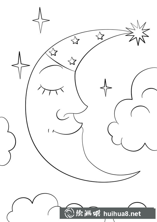 星星月亮卡通簡筆畫圖片