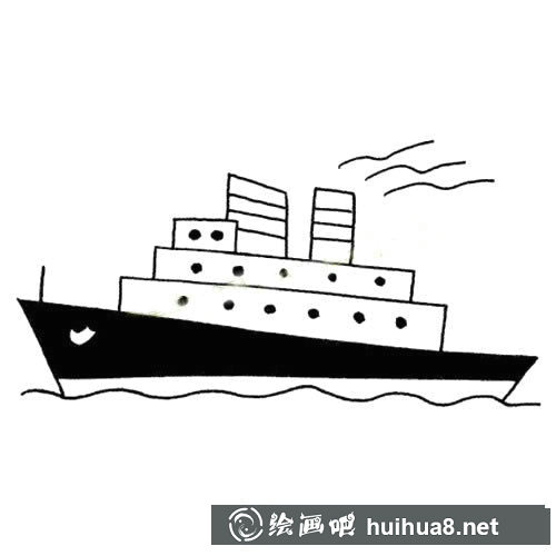 海上行駛的豪華輪船簡筆畫