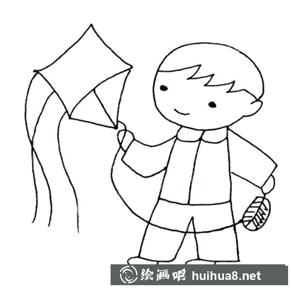 放風(fēng)箏的小男孩簡筆畫圖片