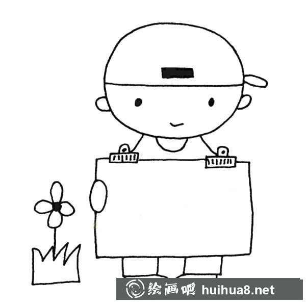 畫畫的小男孩簡筆畫圖片