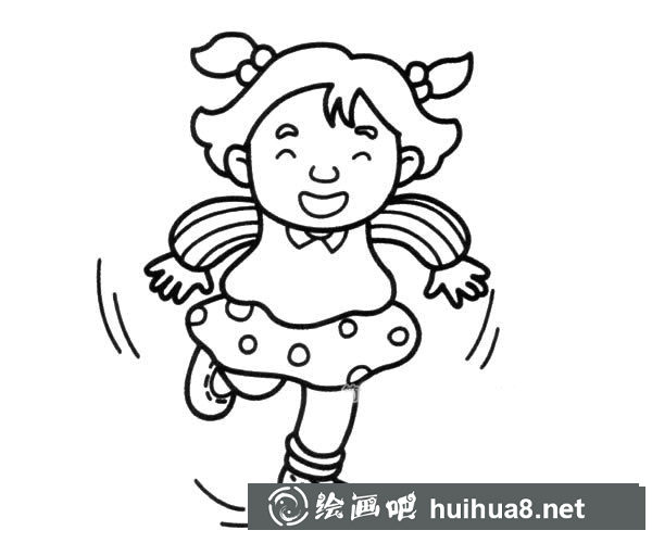 奔跑的小女孩簡筆畫圖片