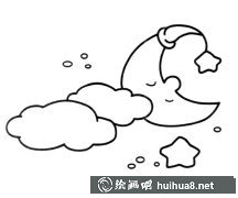 卡通月亮星星白云簡筆畫圖