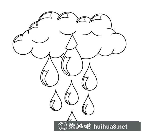 下大雨的云朵和雨滴簡筆畫