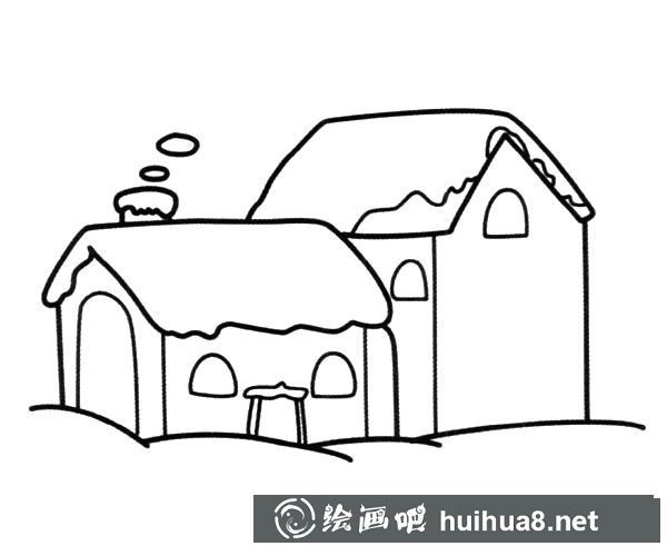 冬季雪中的房屋簡(jiǎn)筆畫(huà)圖片