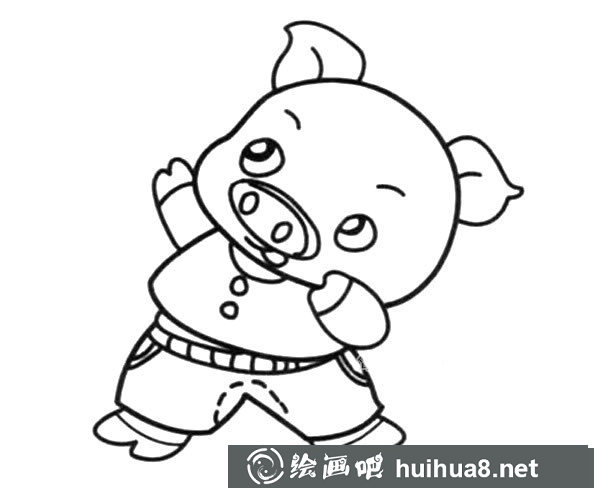 做操的卡通小豬簡筆畫圖片