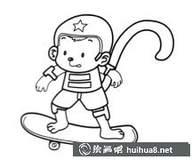猴子滑板簡筆畫