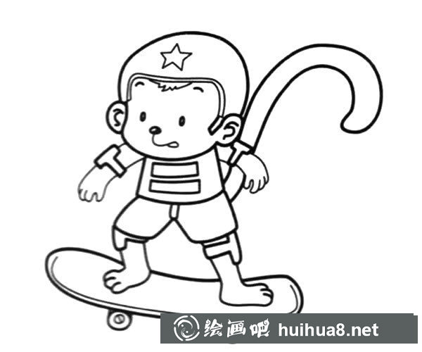 玩滑板的猴子簡(jiǎn)筆畫(huà)圖片