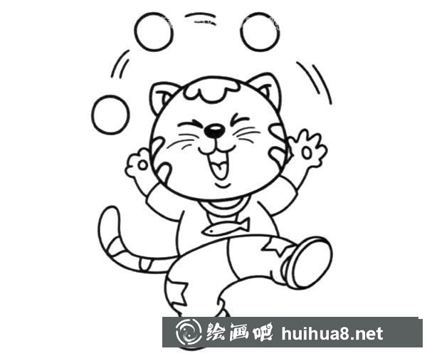 小貓玩雜耍的簡筆畫圖片
