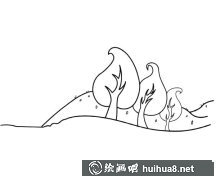 山坡大樹簡筆畫美景