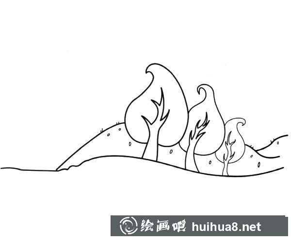 山坡下的大樹(shù)風(fēng)景簡(jiǎn)筆畫圖片