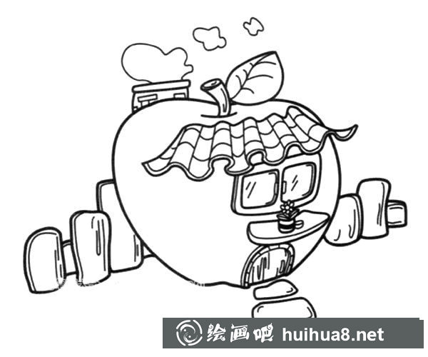 可愛的蘋果房子簡筆畫圖片_蘋果房子的簡單畫法