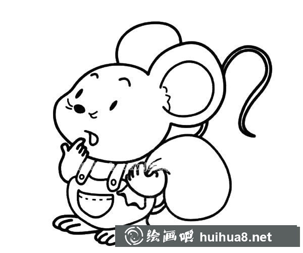 背著包裹的卡通老鼠簡筆畫