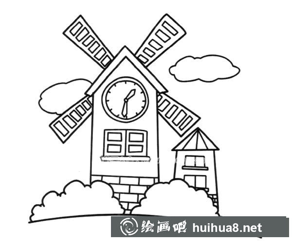 風(fēng)車鐘樓簡筆畫圖片_風(fēng)車鐘樓怎么畫