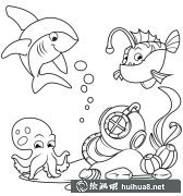 海底世界簡(jiǎn)筆畫鯊魚珊瑚魚章魚