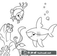 海底世界珊瑚鯊魚簡筆畫