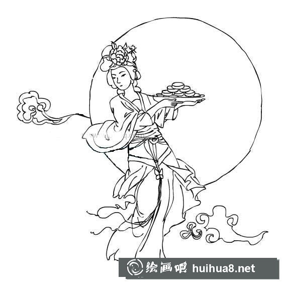 端著月餅的嫦娥簡筆畫