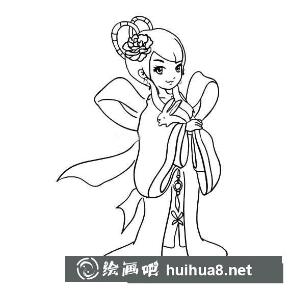 抱著玉兔的嫦娥簡筆畫