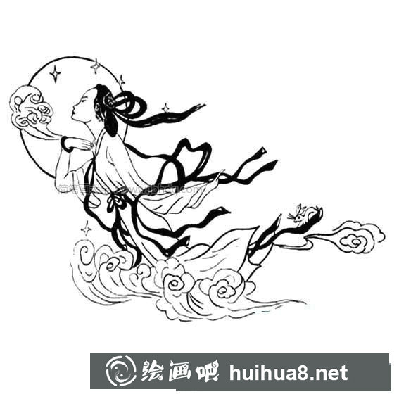 嫦娥奔月簡筆畫圖片