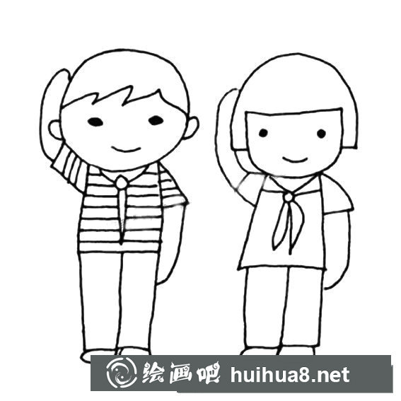 敬禮的少先隊員簡筆畫圖片