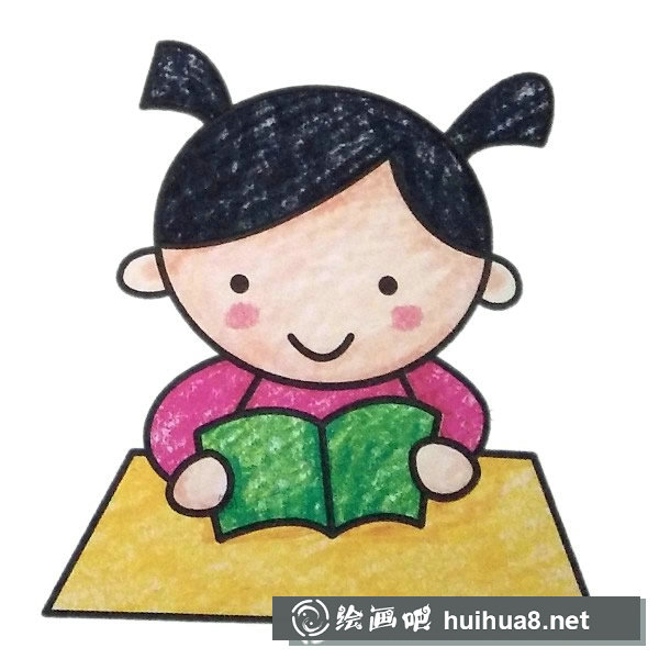 讀書的小女孩填色圖片