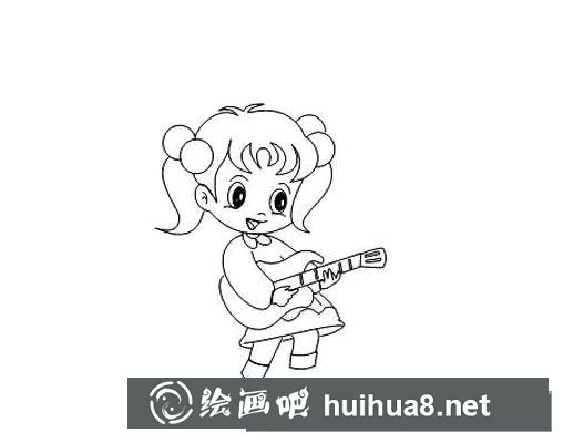 彈吉他的小女孩簡(jiǎn)筆畫圖片
