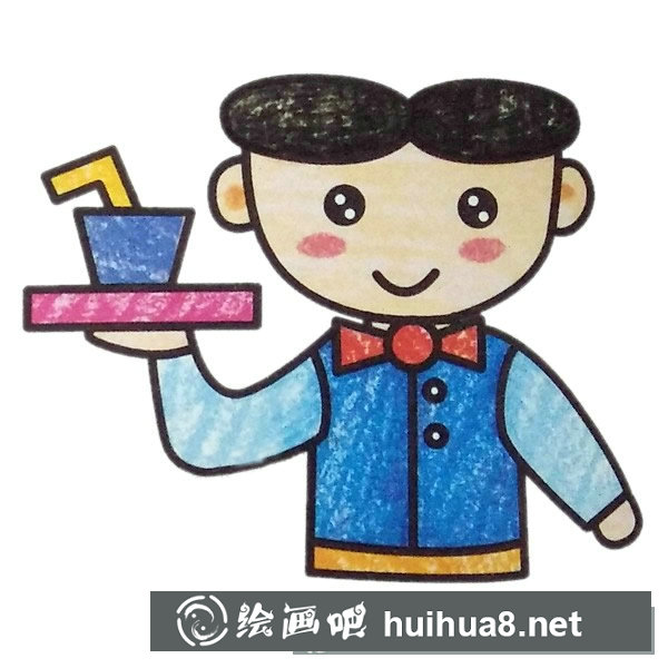 服務(wù)生簡筆畫彩色圖片