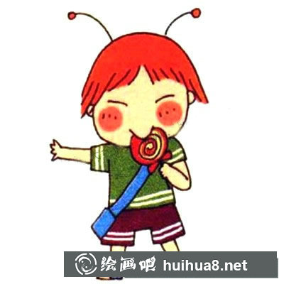 吃棒棒糖的小學(xué)生簡筆畫彩色圖片