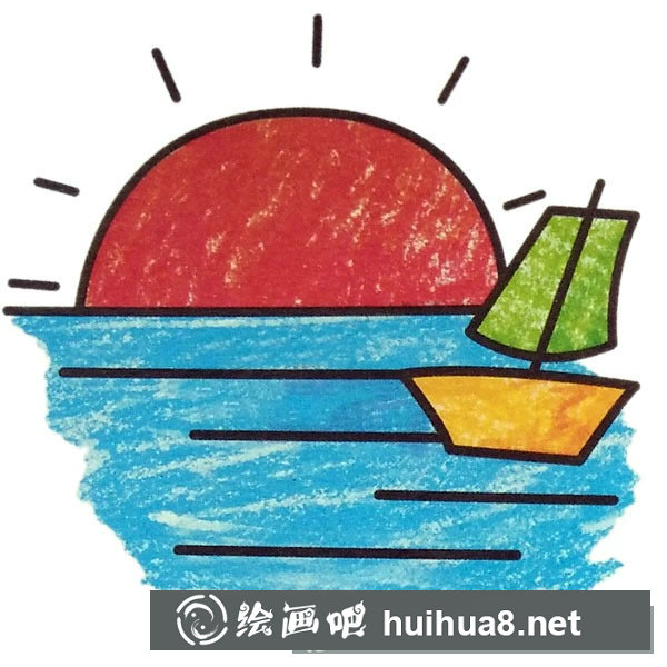 大海風(fēng)景簡筆畫彩色圖片