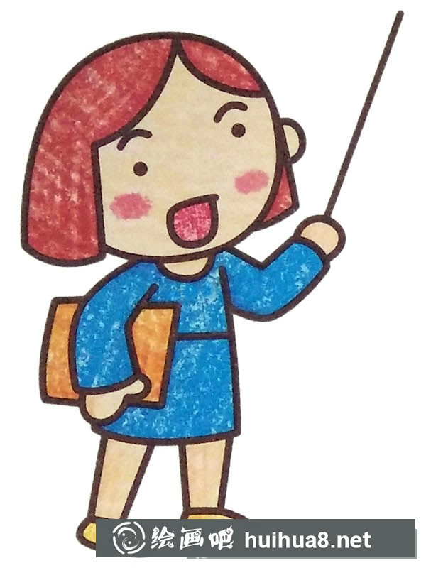 短發(fā)女教師簡筆畫彩色圖片