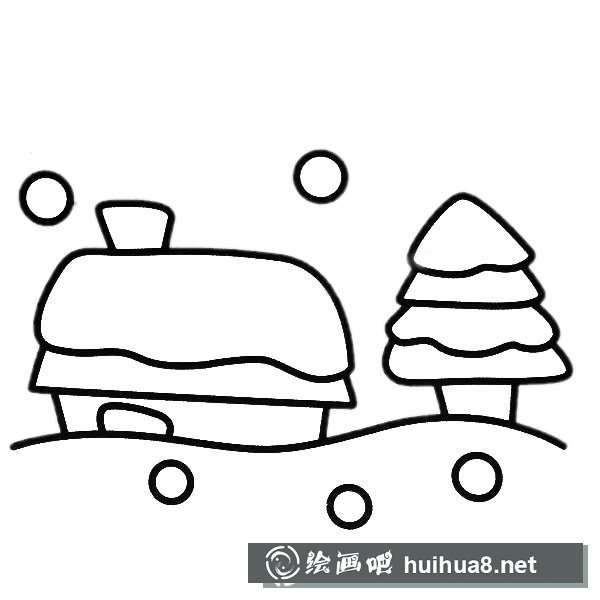 雪夜風(fēng)景簡筆畫圖片