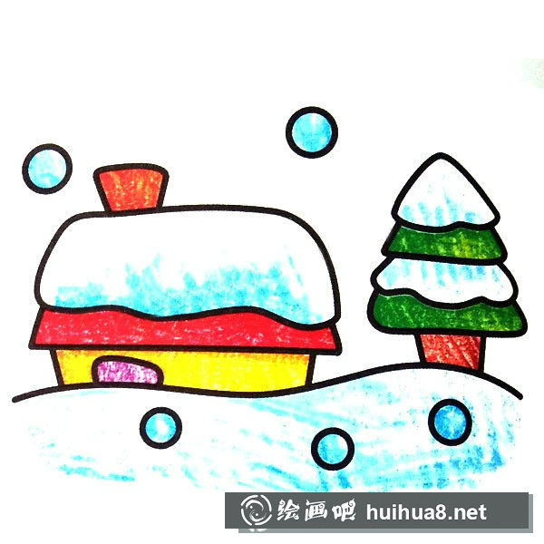 雪夜風(fēng)景填色圖片