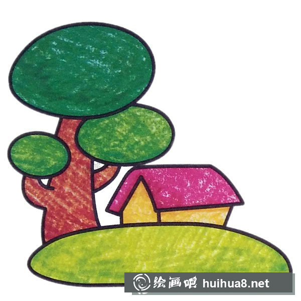 林中小屋填色圖片