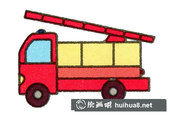消防車簡筆畫彩色圖片