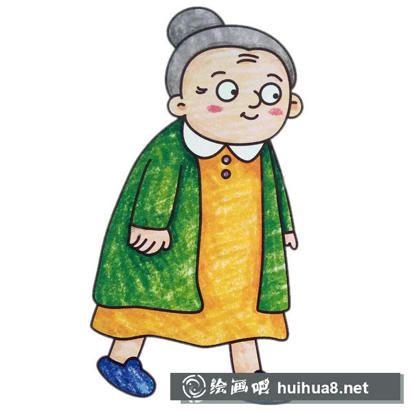 老奶奶簡筆畫彩色圖片
