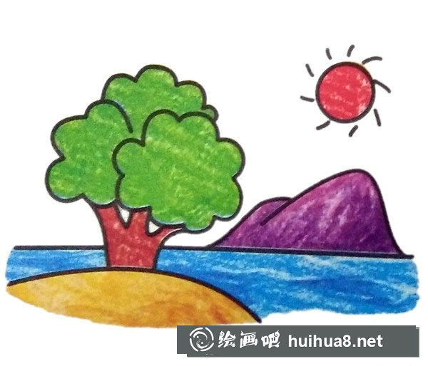 山水風(fēng)景簡筆畫帶顏色