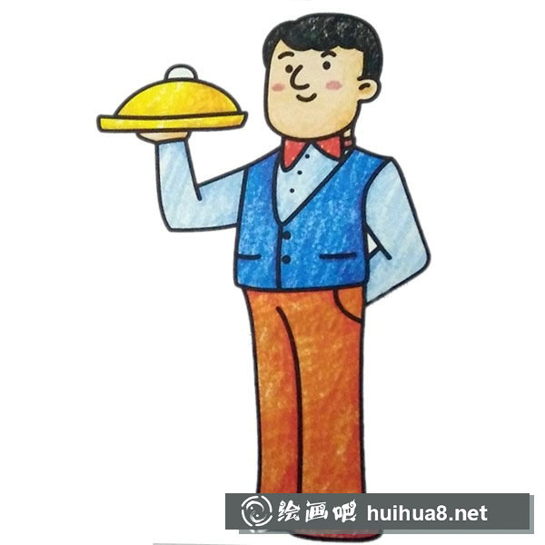 西餐廳服務(wù)員的簡筆畫彩色圖片