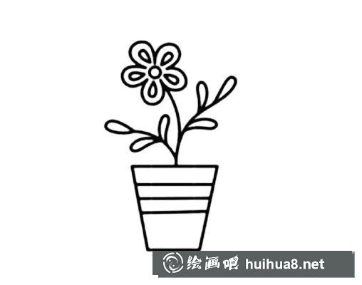 盆栽花草的畫法簡筆畫圖片