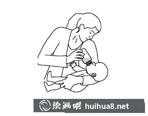 給嬰兒喂奶的情景簡筆畫圖片