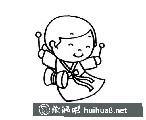 小女孩腰鼓表演簡筆畫圖片
