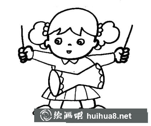 小女孩腰鼓表演簡筆畫圖片