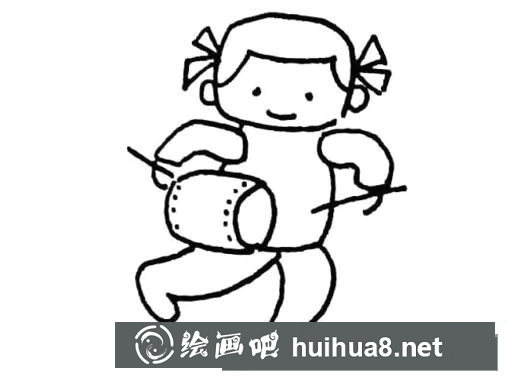 小女孩腰鼓表演簡筆畫圖片