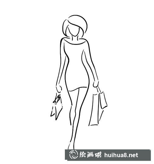 提著購物袋的女人簡筆畫圖片