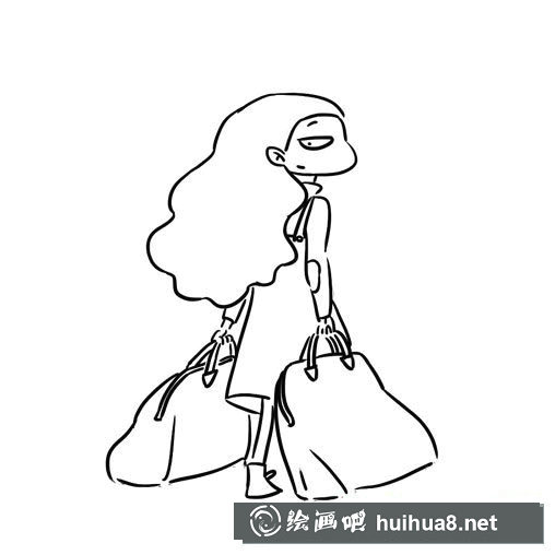 提著購物袋的女人簡筆畫圖片