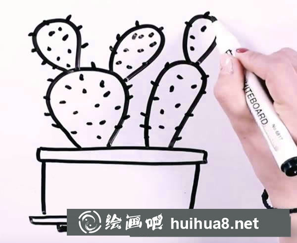 仙人掌盆栽簡(jiǎn)筆畫第五步