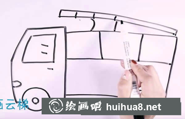 消防云梯車簡筆畫步驟圖
