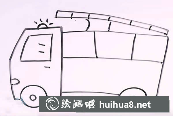 消防云梯車簡筆畫步驟圖