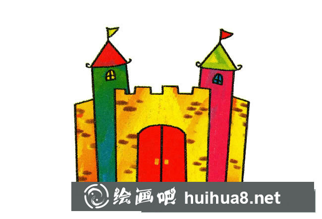 彩色城堡簡筆畫步驟圖片