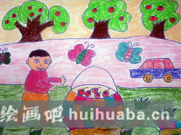 秋天豐收的果實(shí)兒童畫(huà)/油棒畫(huà)圖片