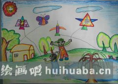 尋找春天兒童畫(huà)放風(fēng)箏樂(lè)趣